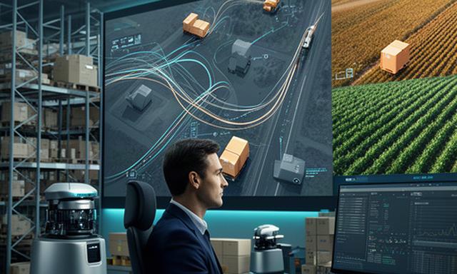 Logistiek planner monitort autonome magazijnrobots, bezorgroutes en precisielandbouwgegevens op één scherm