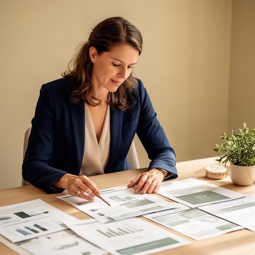Annouk Goltstein werkt aan een impactanalyse met rapporten op tafel